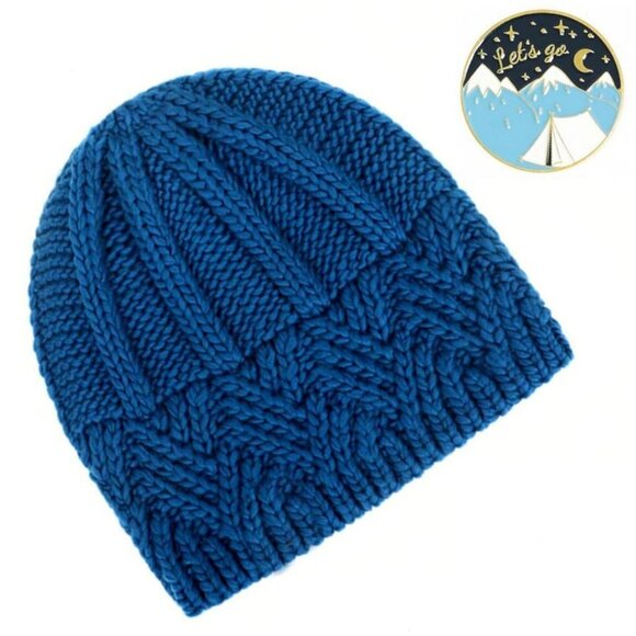 Whitney Blue Crochet Knit Beanie and Mountain Pin Set Gift Packaged - Picture 7 of 7